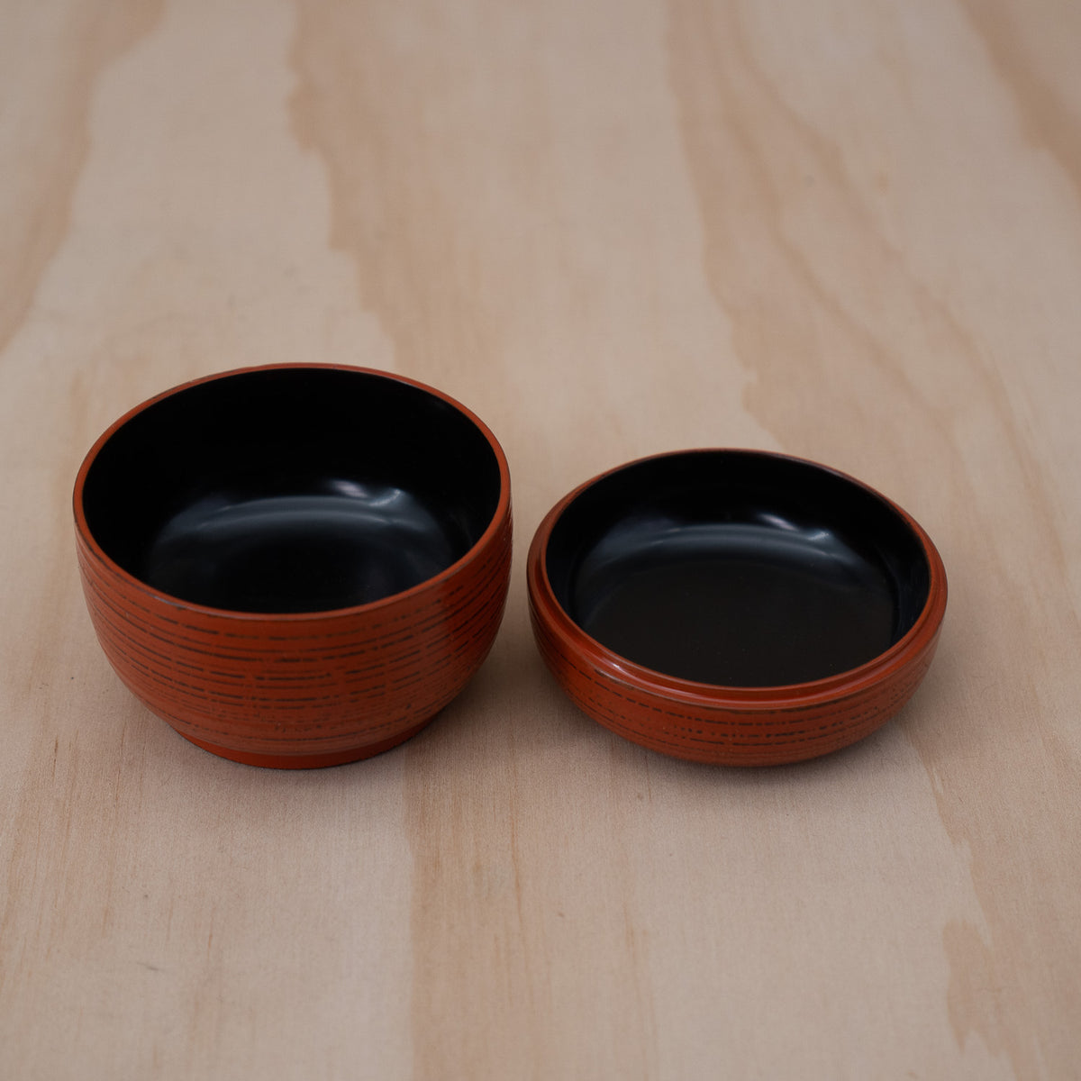 Vintage Japanese Red and Black Lacquered Wooden Tea Container