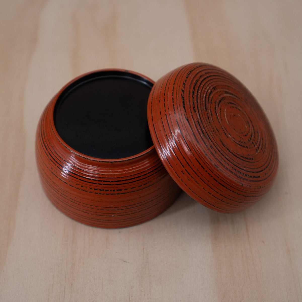 Vintage Japanese Red and Black Lacquered Wooden Tea Container