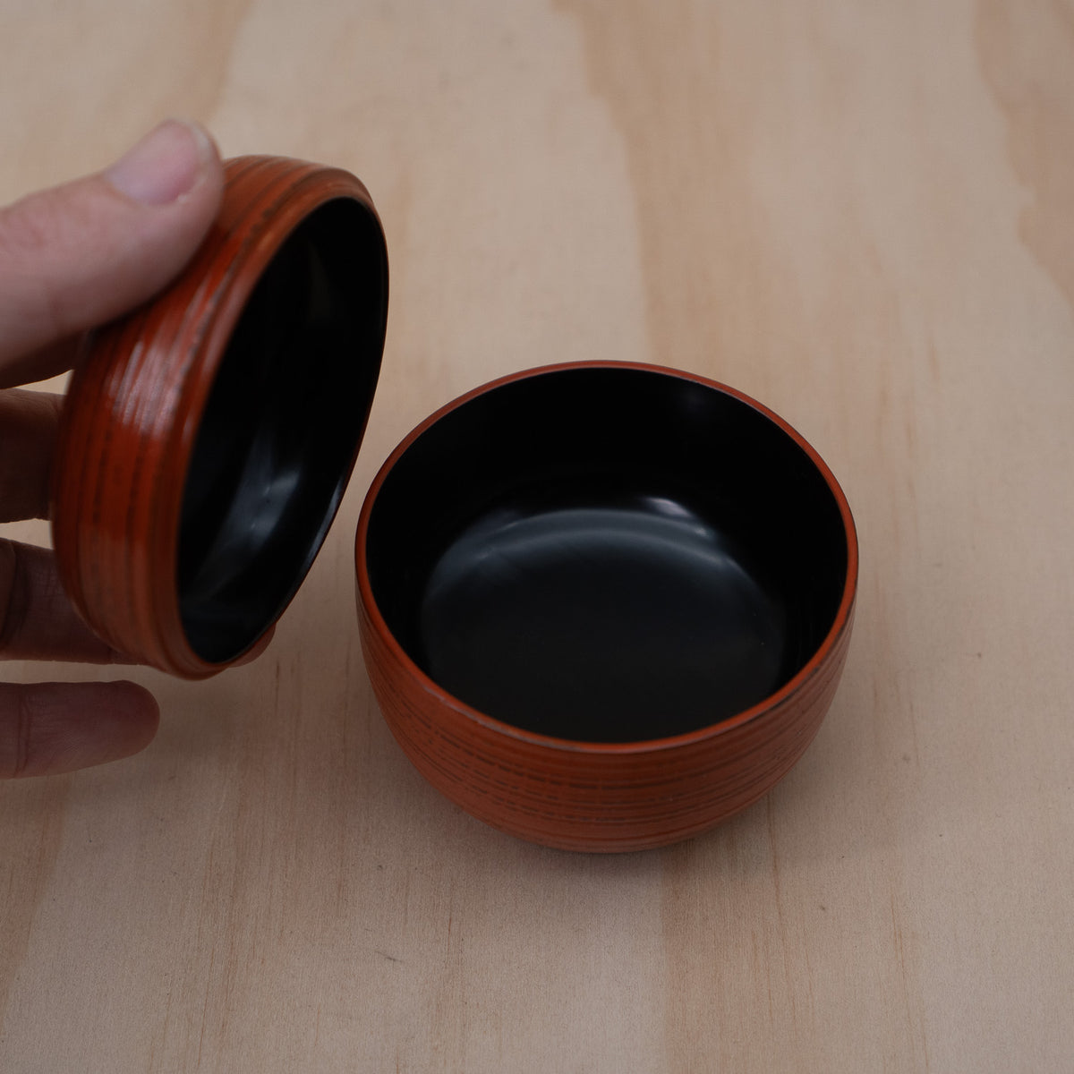 Vintage Japanese Red and Black Lacquered Wooden Tea Container
