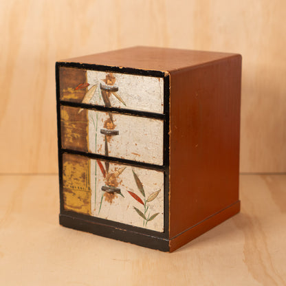 Vintage Japanese Lacquered Haribako Sewing box with Silver Leaf