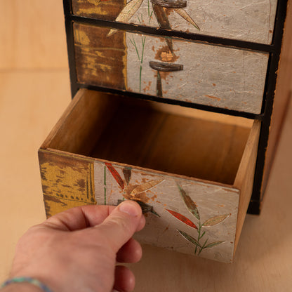Vintage Japanese Lacquered Haribako Sewing box with Silver Leaf