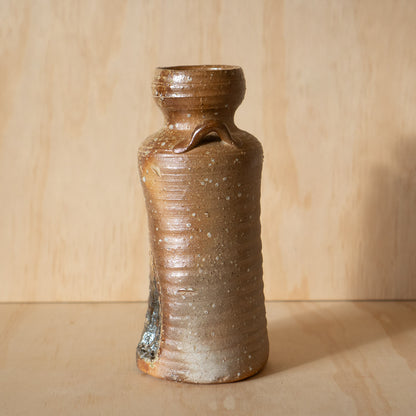 Vintage Japanese Hand made Tall Shigaraki vase with loop handles