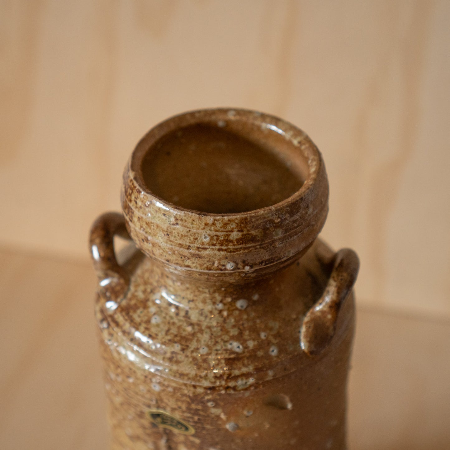 Vintage Japanese Hand made Tall Shigaraki vase with loop handles