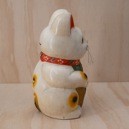 Vintage Japanese White Maneki Neko Lucky Cat - Medium