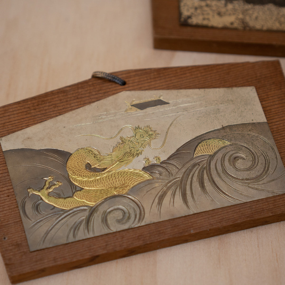 Vintage Japanese Zodiac Animal Ema Shrine plaques with Embossed metal panels