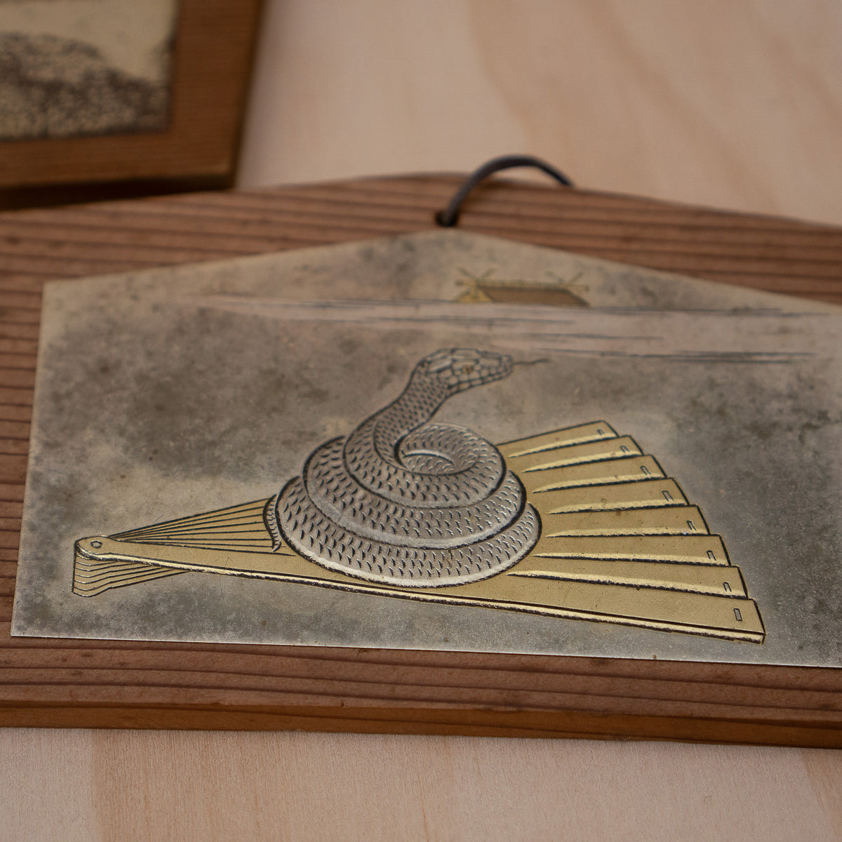 Vintage Japanese Zodiac Animal Ema Shrine plaques with Embossed metal panels