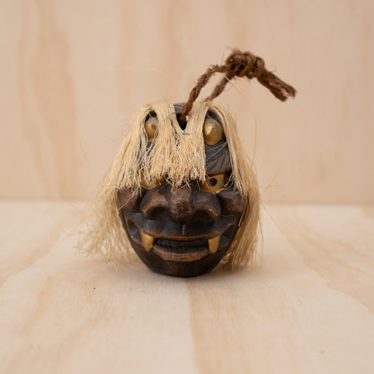 Vintage Japanese Clay Dorei Oni Demon Bell with Hair