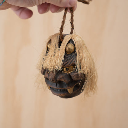 Vintage Japanese Clay Dorei Oni Demon Bell with Hair