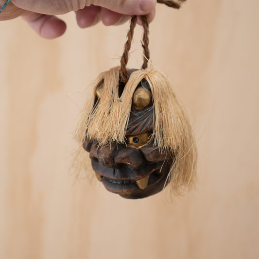 Vintage Japanese Clay Dorei Oni Demon Bell with Hair