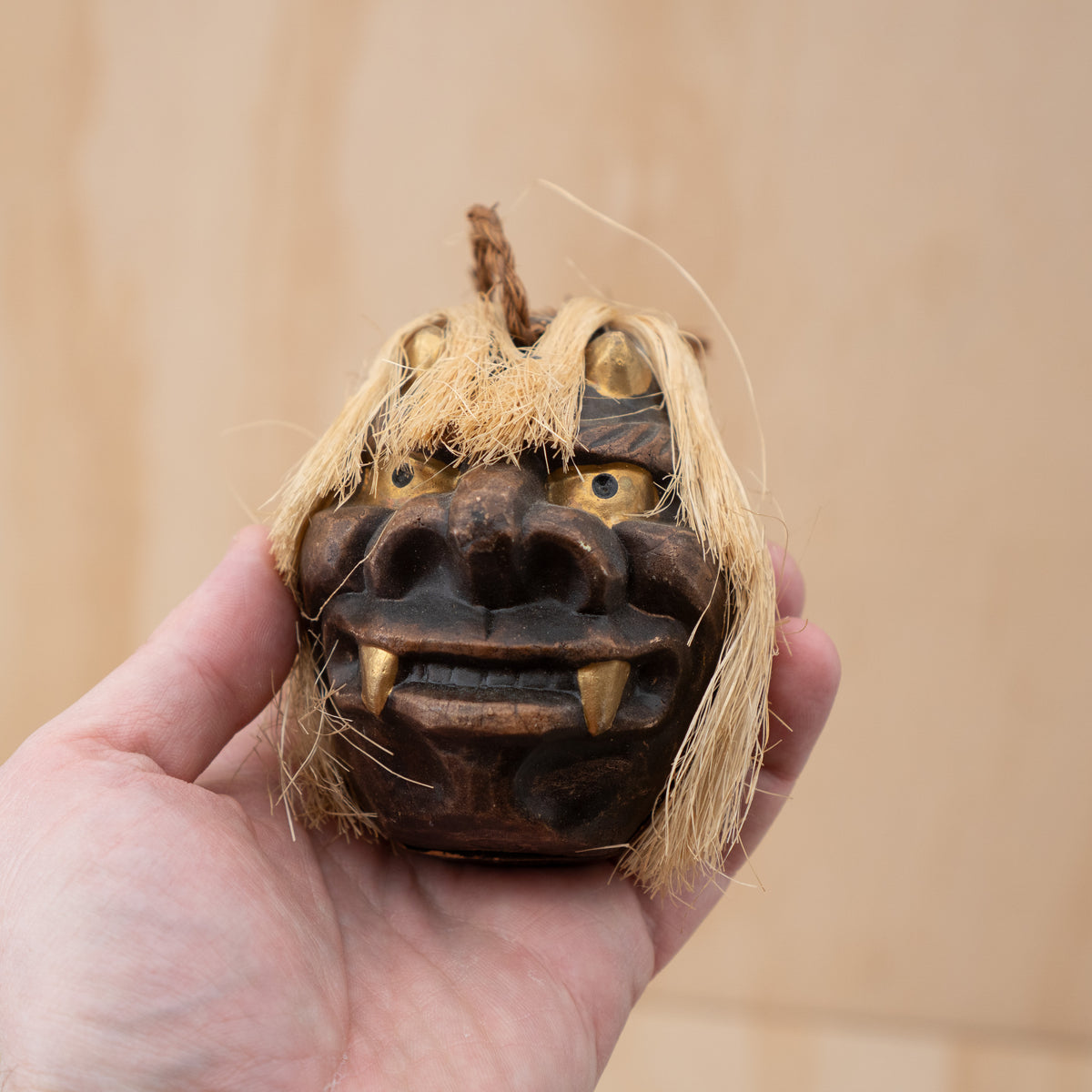 Vintage Japanese Clay Dorei Oni Demon Bell with Hair