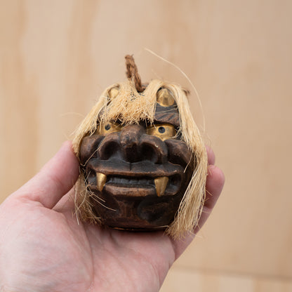 Vintage Japanese Clay Dorei Oni Demon Bell with Hair