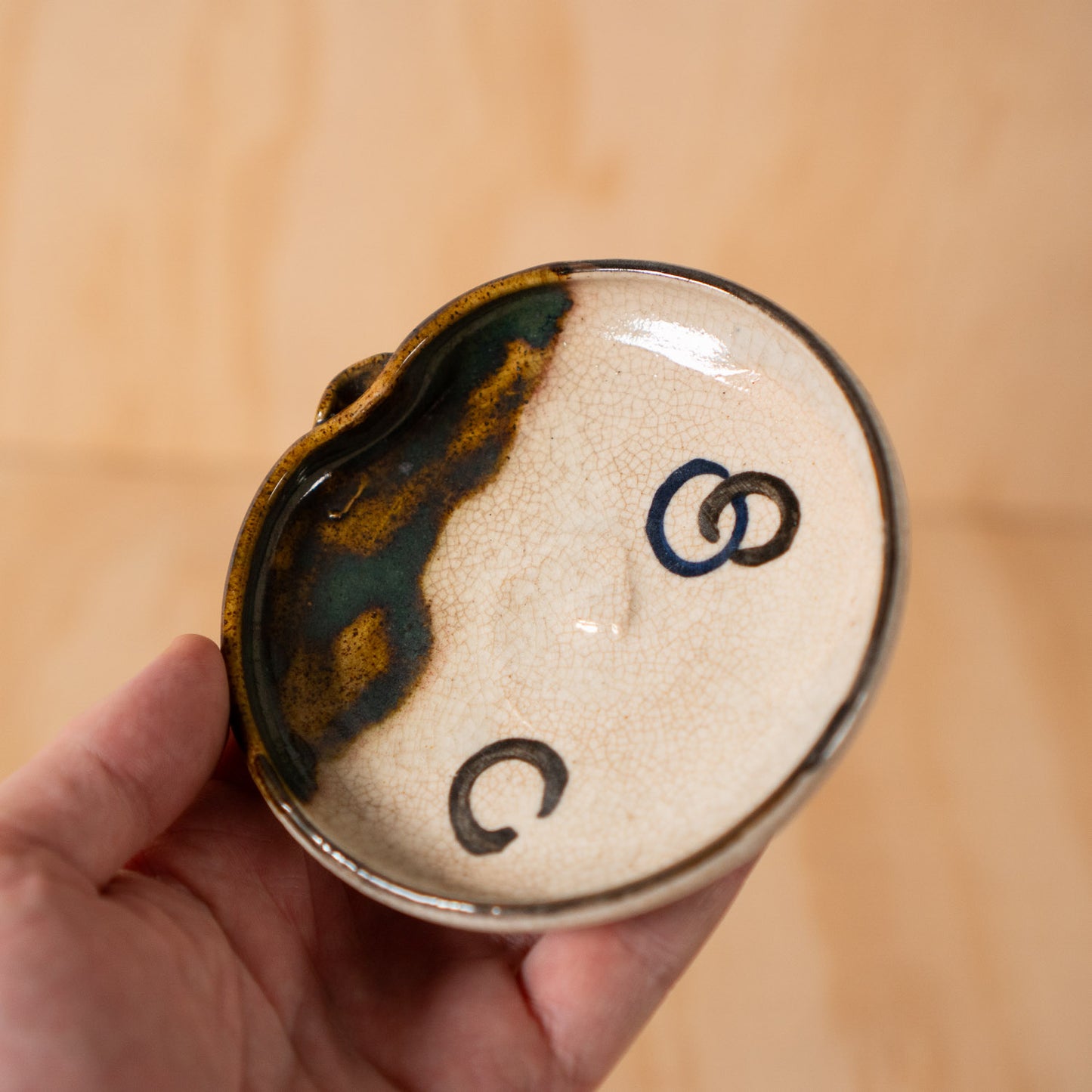 Vintage Japanese Ceramic Mino ware Dipping Plates - Brown Oribe