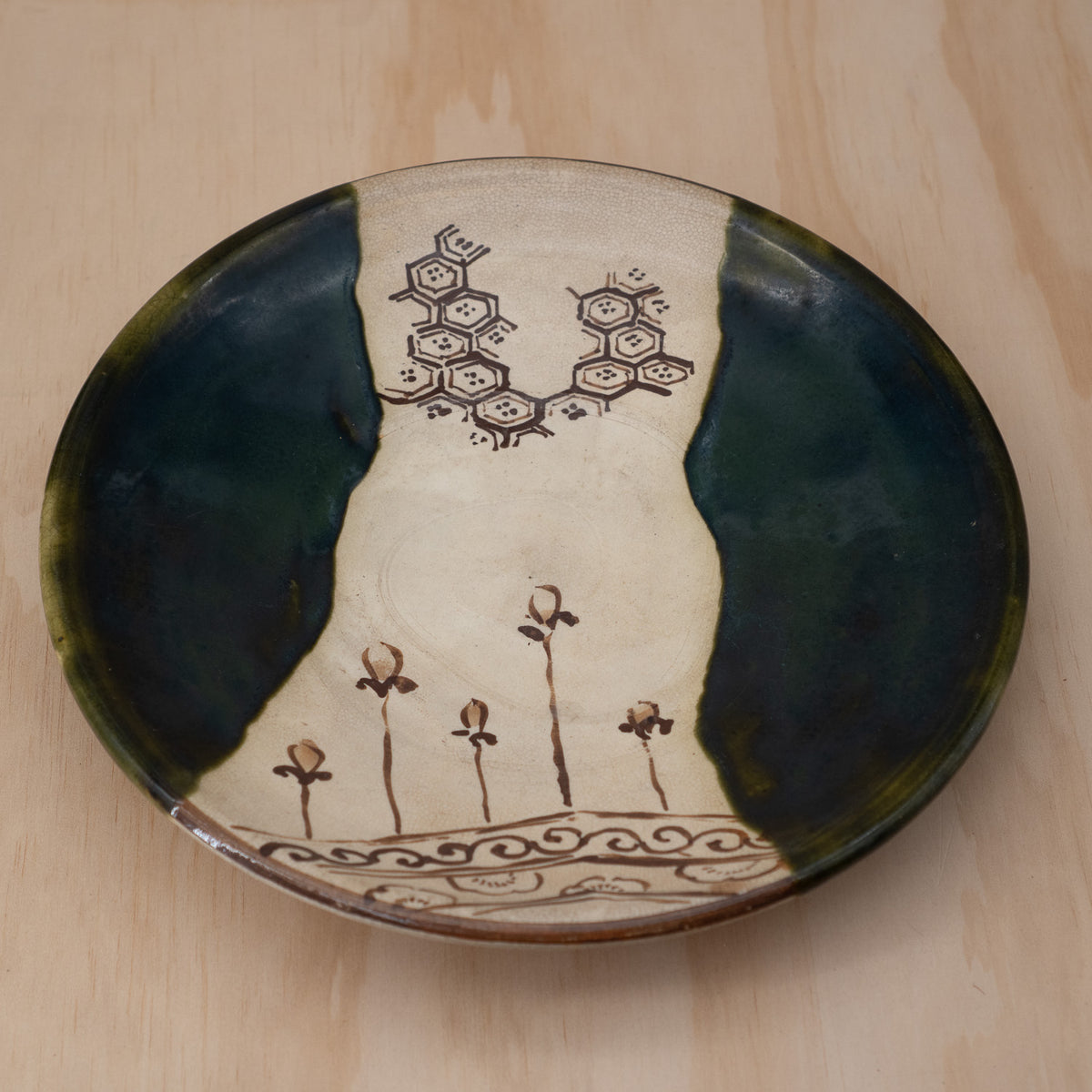Vintage Japanese Large Oribe Shaku-Zara Serving plate