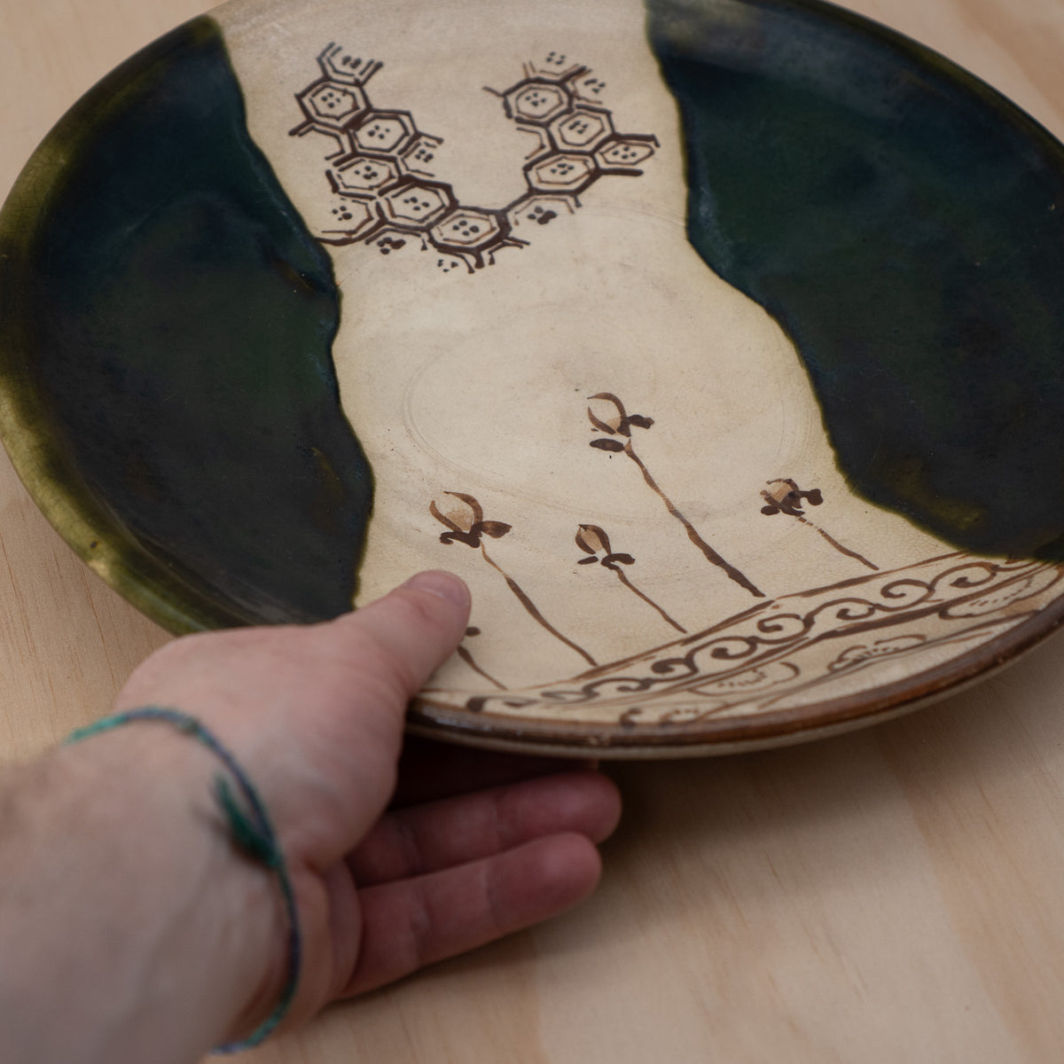 Vintage Japanese Large Oribe Shaku-Zara Serving plate