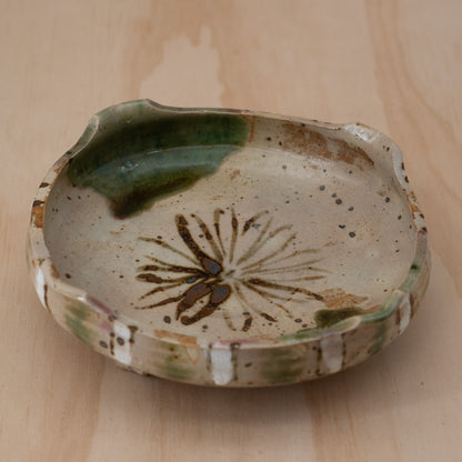 Vintage Japanese Seto ware Oribe footed dish