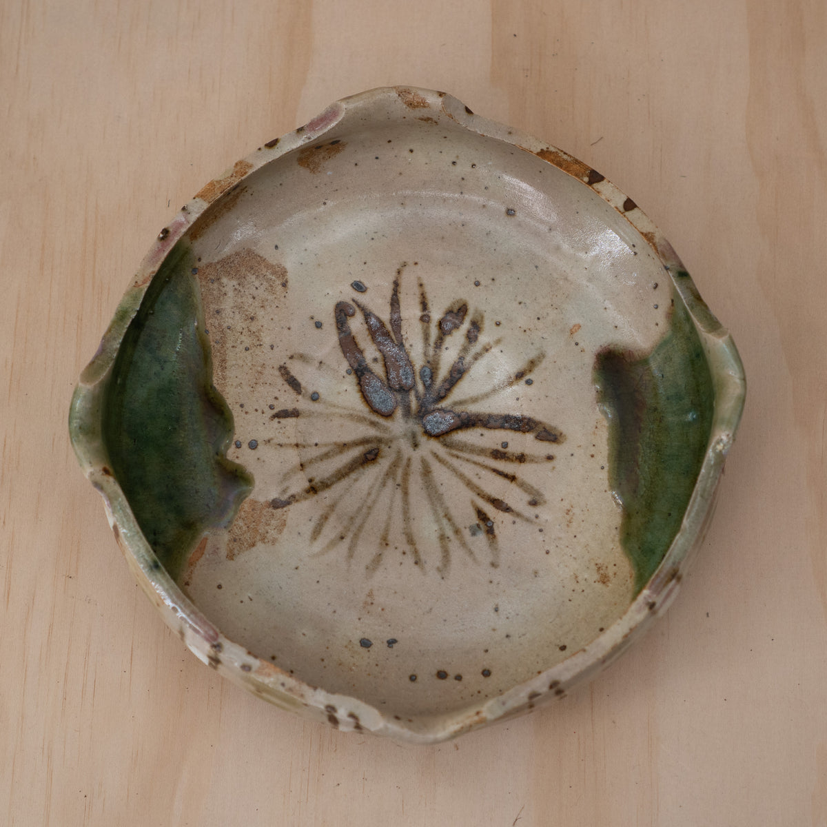 Vintage Japanese Seto ware Oribe footed dish