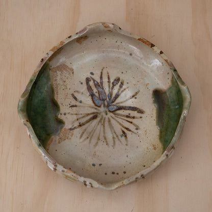 Vintage Japanese Seto ware Oribe footed dish