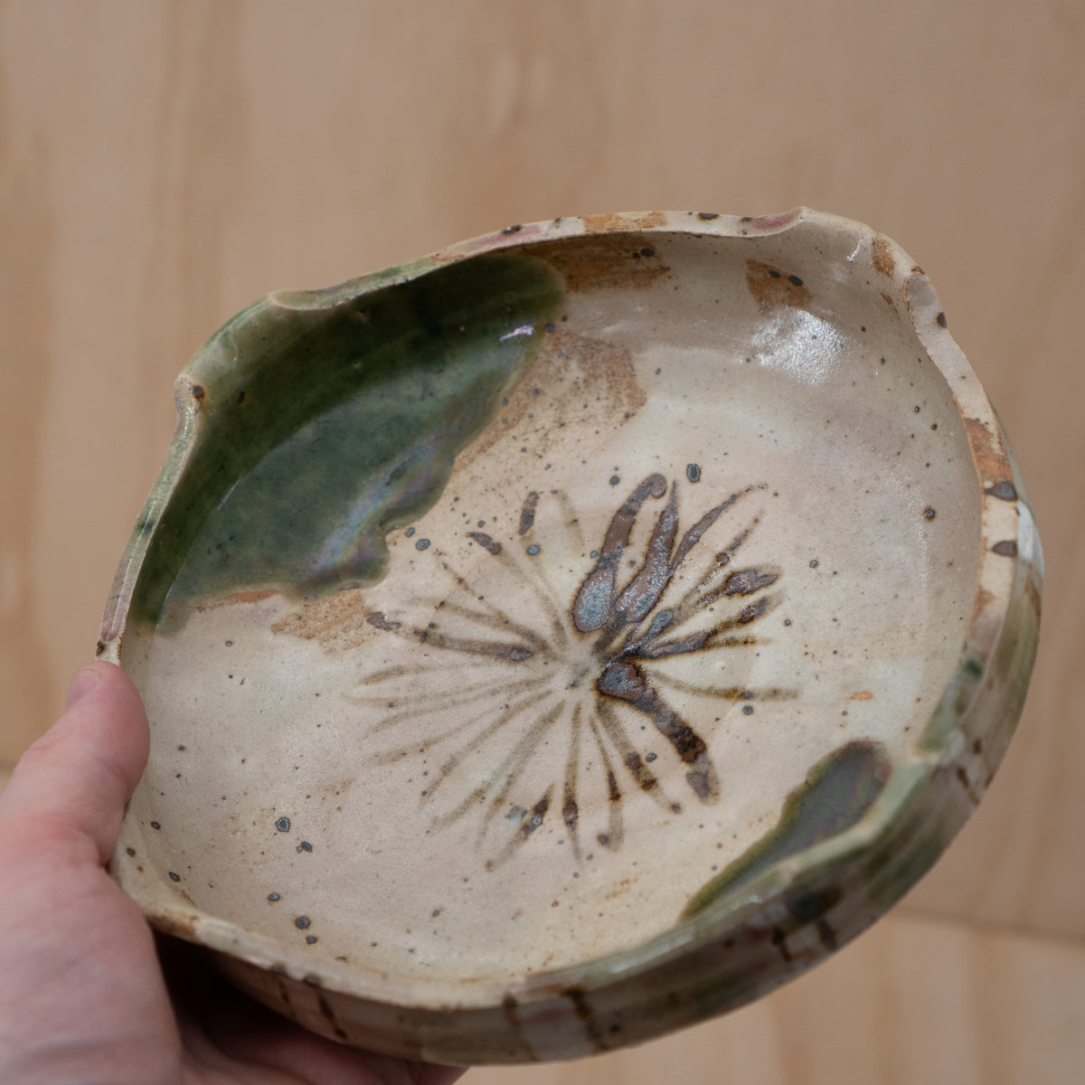 Vintage Japanese Seto ware Oribe footed dish