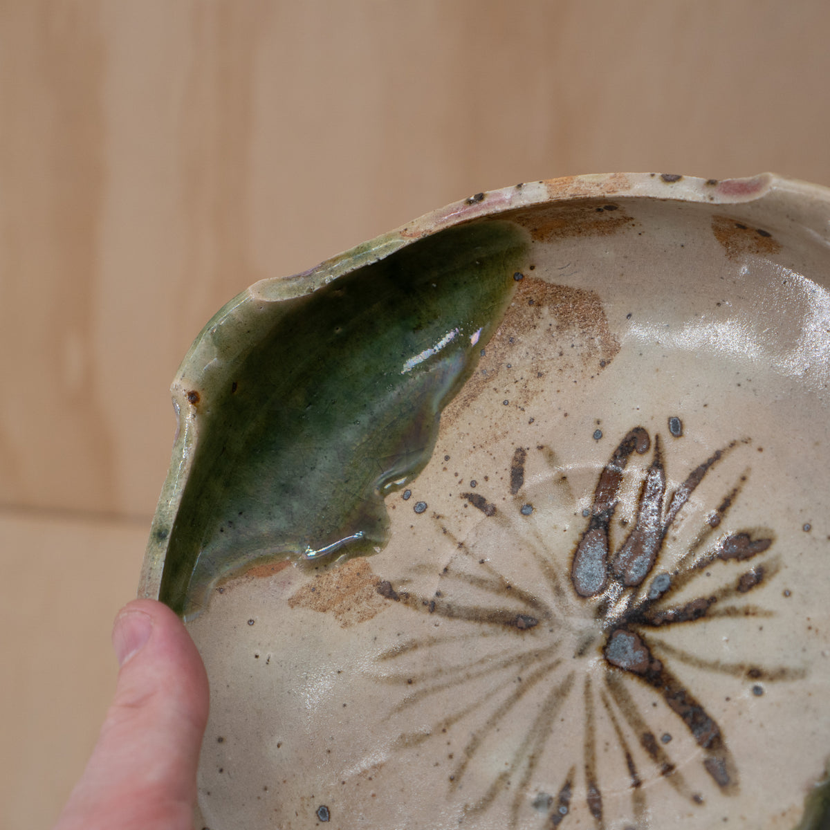 Vintage Japanese Seto ware Oribe footed dish
