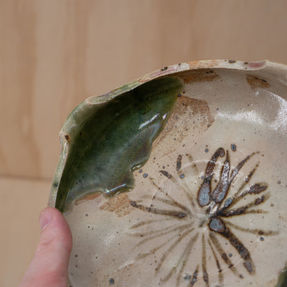 Vintage Japanese Seto ware Oribe footed dish