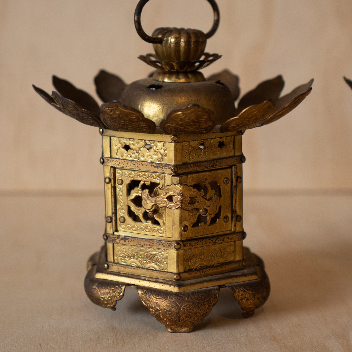 Vintage Japanese Gilt Brass Shrine Lanterns - pair