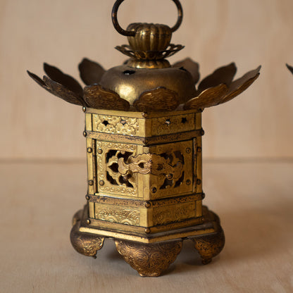Vintage Japanese Gilt Brass Shrine Lanterns - pair