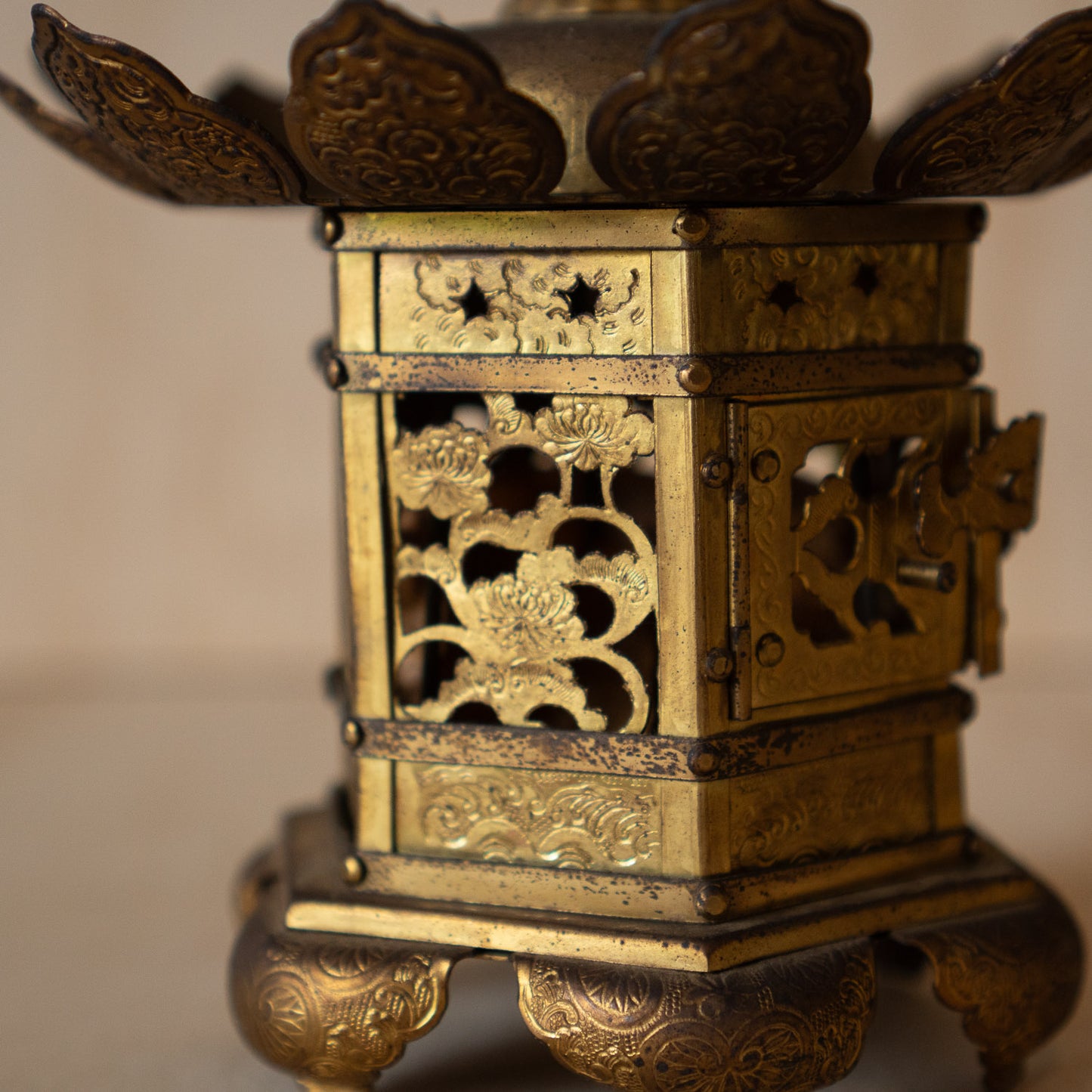 Vintage Japanese Gilt Brass Shrine Lanterns - pair