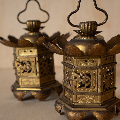Vintage Japanese Gilt Brass Shrine Lanterns - pair