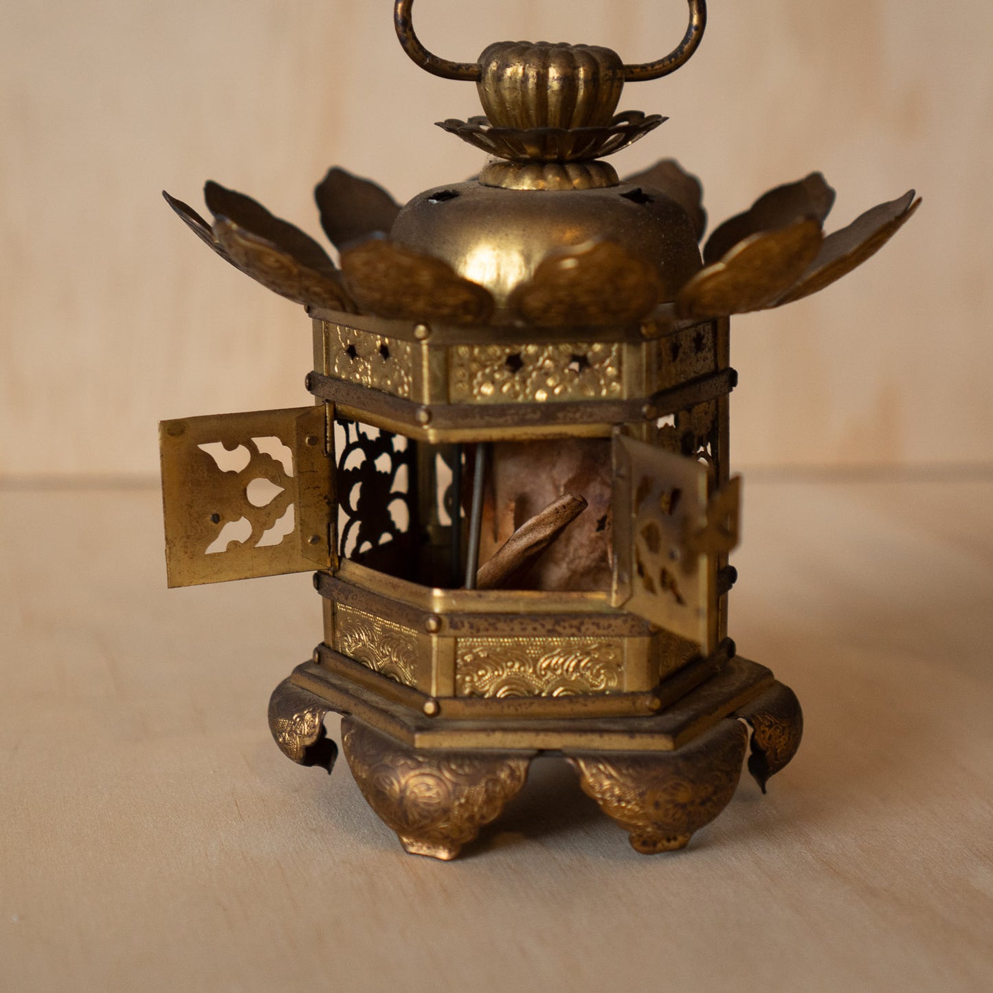 Vintage Japanese Gilt Brass Shrine Lanterns - pair