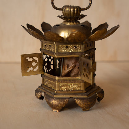 Vintage Japanese Gilt Brass Shrine Lanterns - pair