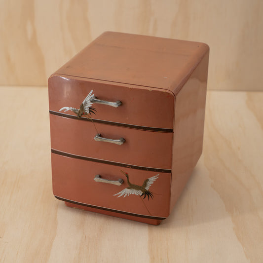 Vintage Early Showa period Japanese small pink lacquer 3 drawer box