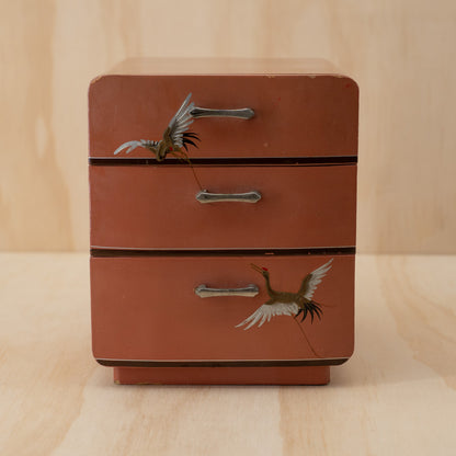 Vintage Early Showa period Japanese small pink lacquer 3 drawer box