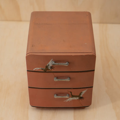 Vintage Early Showa period Japanese small pink lacquer 3 drawer box