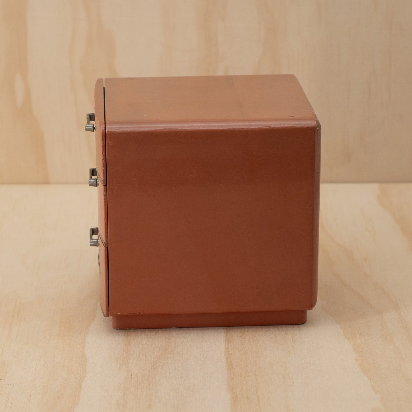Vintage Early Showa period Japanese small pink lacquer 3 drawer box