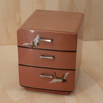 Vintage Early Showa period Japanese small pink lacquer 3 drawer box