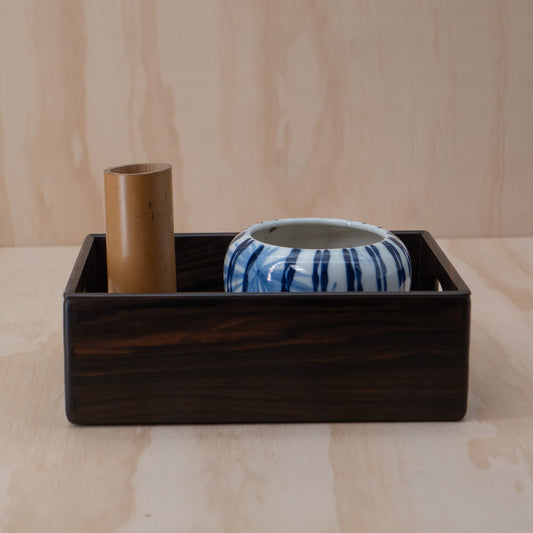 Vintage Japanese Rosewood Tabako bon with ceramic Koro - Smoking or incense tray