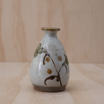 Vintage Japanese Ceramic Sake Bottle Tokkuri - hand painted flower design