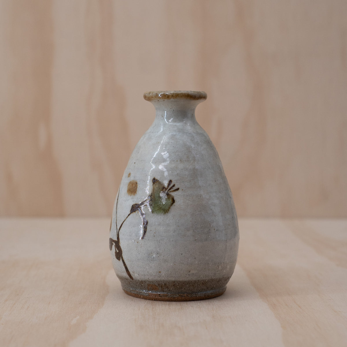Vintage Japanese Ceramic Sake Bottle Tokkuri - hand painted flower design
