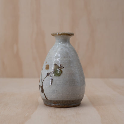 Vintage Japanese Ceramic Sake Bottle Tokkuri - hand painted flower design