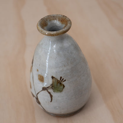 Vintage Japanese Ceramic Sake Bottle Tokkuri - hand painted flower design