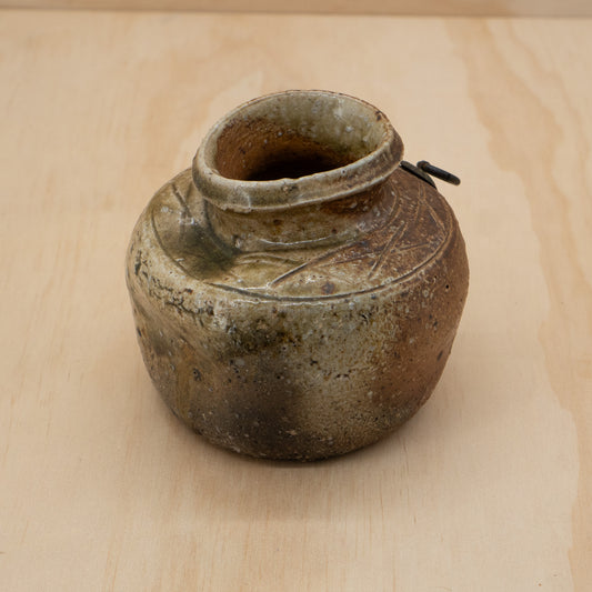 Vintage Japanese Ceramic Wabi Sabi Shigaraki Wall Vase
