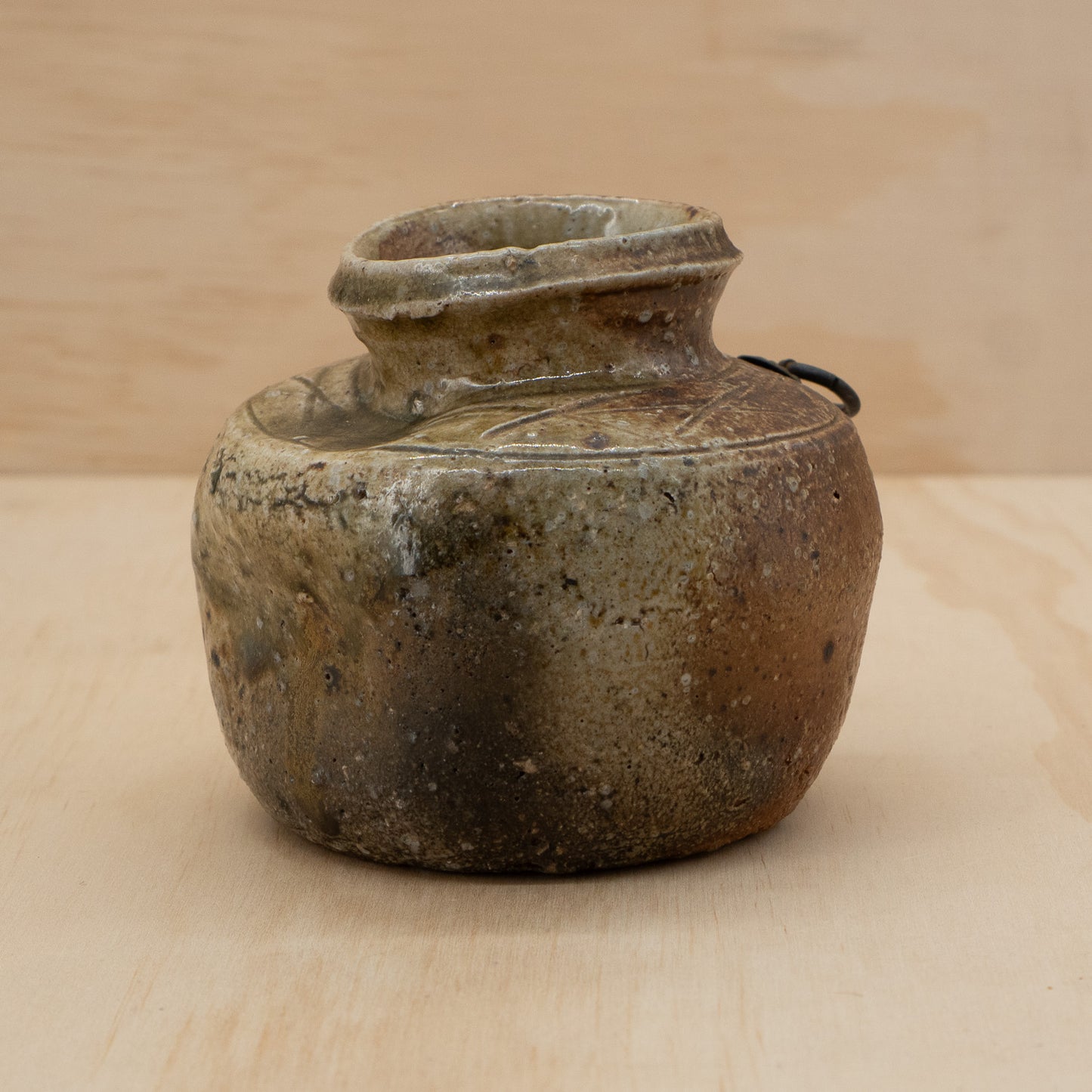 Vintage Japanese Ceramic Wabi Sabi Shigaraki Wall Vase