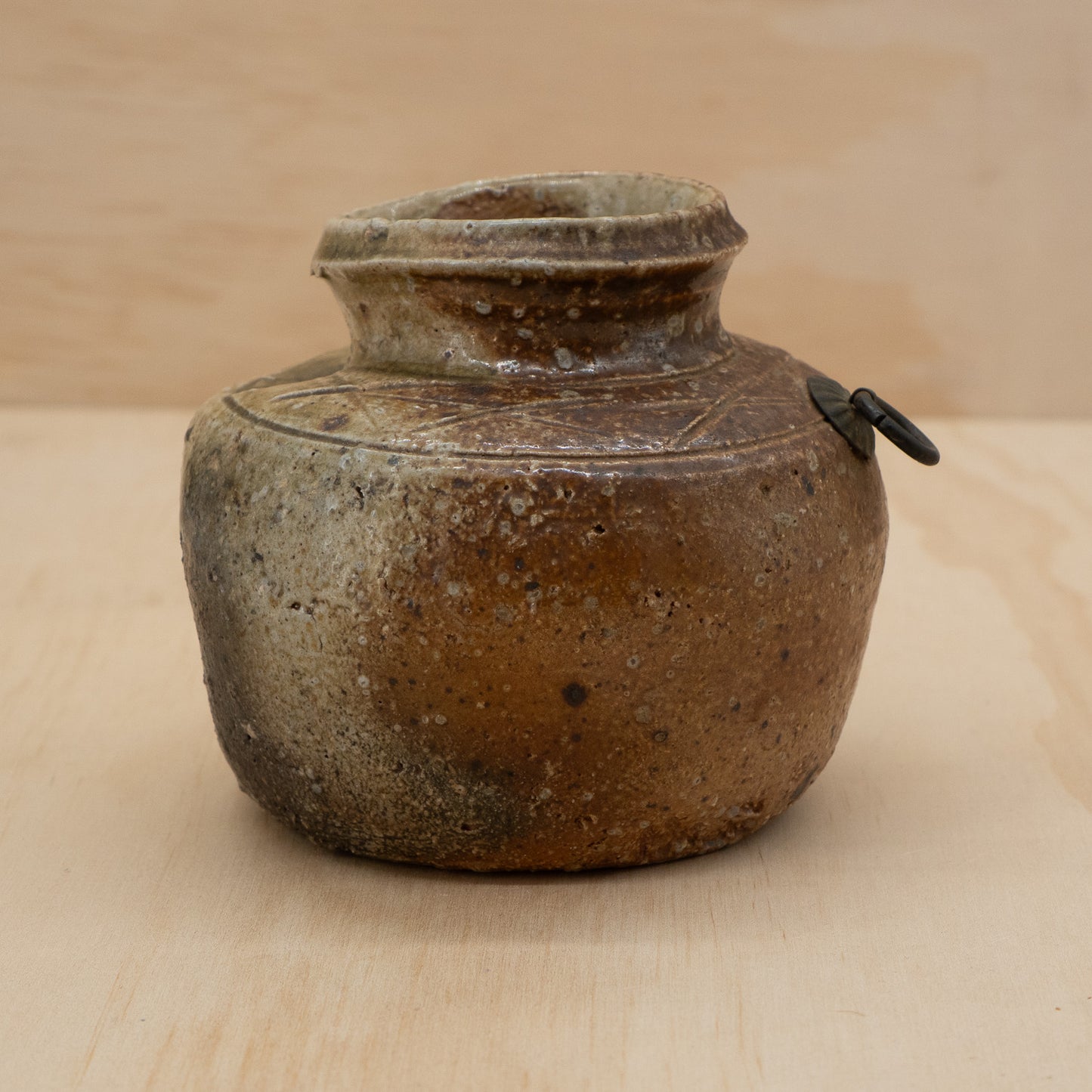 Vintage Japanese Ceramic Wabi Sabi Shigaraki Wall Vase