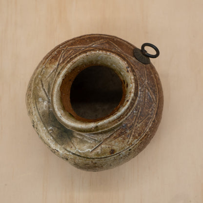 Vintage Japanese Ceramic Wabi Sabi Shigaraki Wall Vase