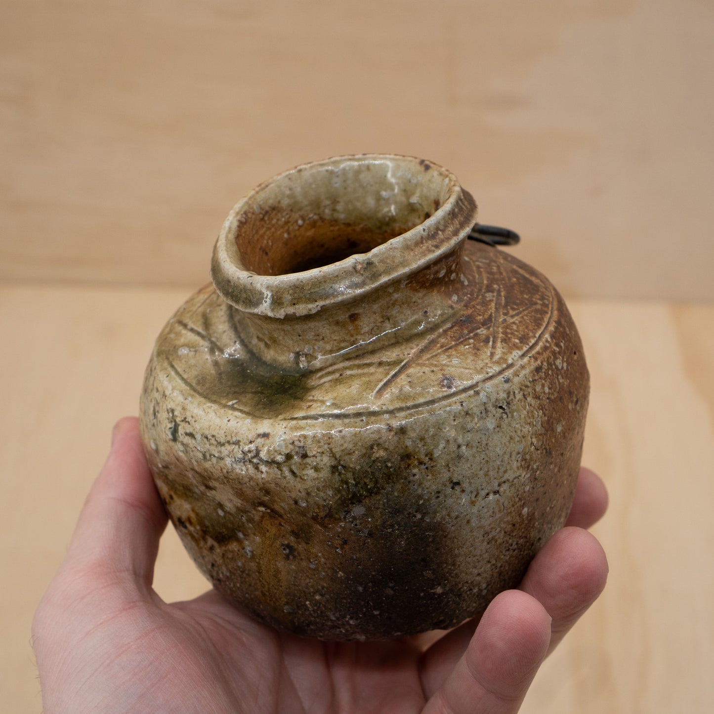 Vintage Japanese Ceramic Wabi Sabi Shigaraki Wall Vase