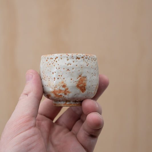 Vintage Japanese Shino White Glazed Guinomi Sake Cup in Box