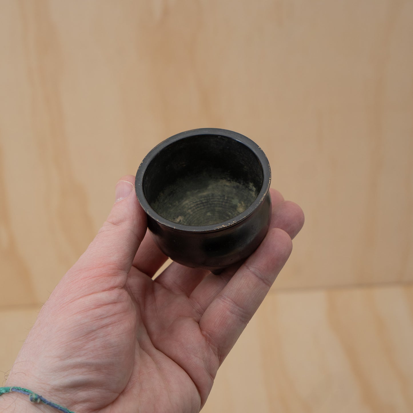 Antique Japanese small squat form bronze koro incense burner