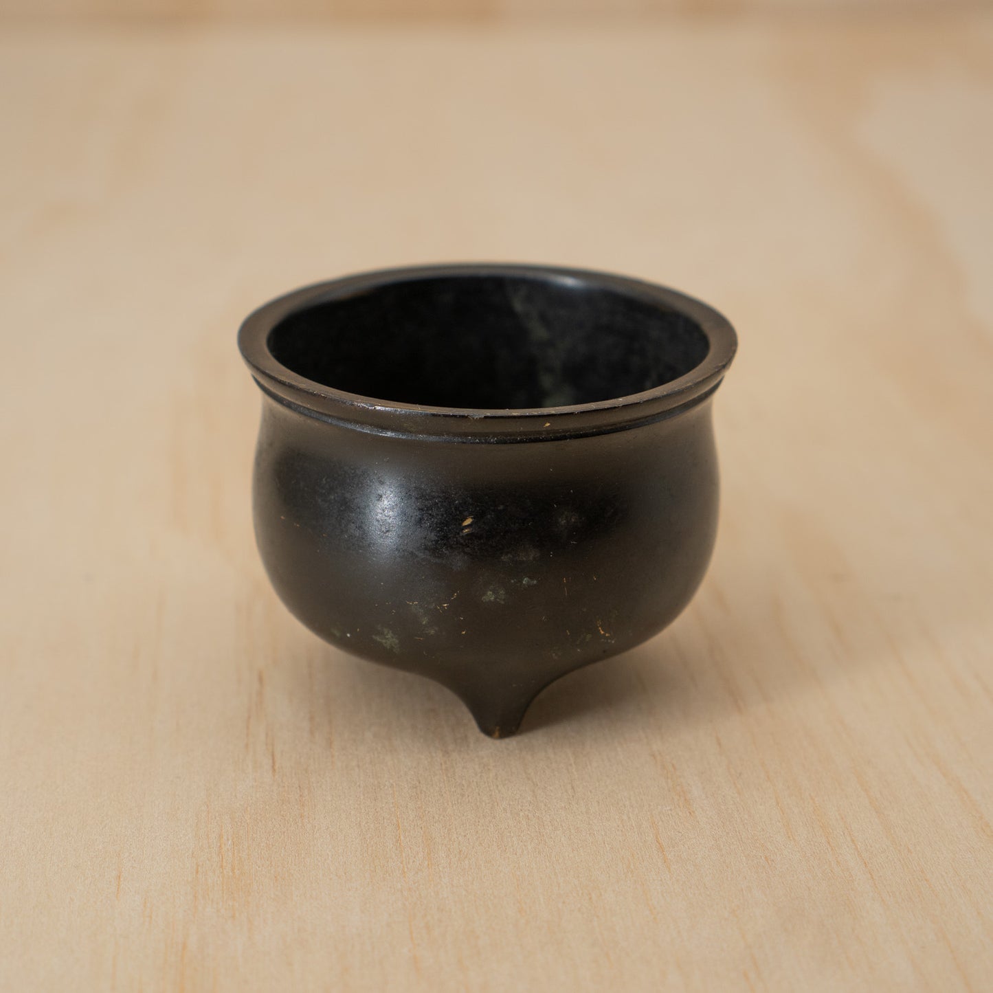 Antique Japanese small squat form bronze koro incense burner
