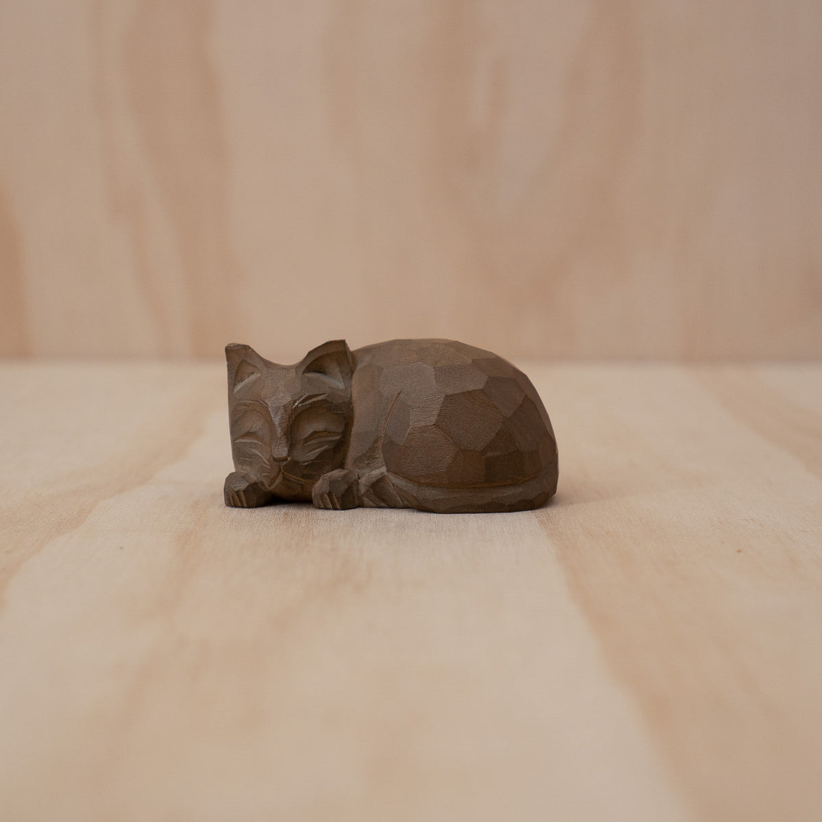 Vintage Japanese Small Wooden Neko Sleeping Cat Carving