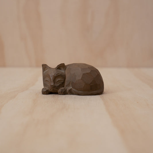 Vintage Japanese Small Wooden Neko Sleeping Cat Carving